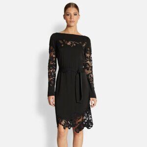 Diane Von Furstenberg DVF Black Ernestina Lace Trim Sash Tie Stretch Silk Dress